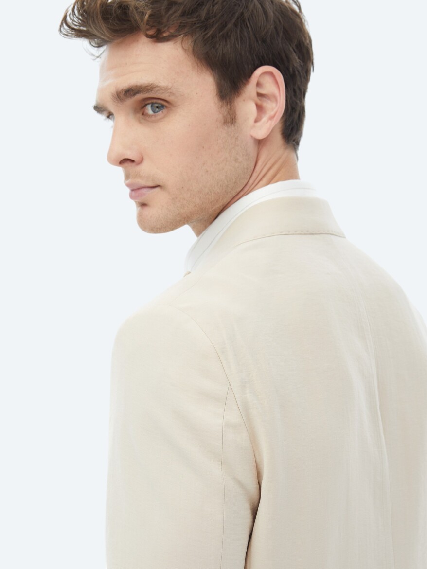 Beige Plain Modern Fit Suit - 17