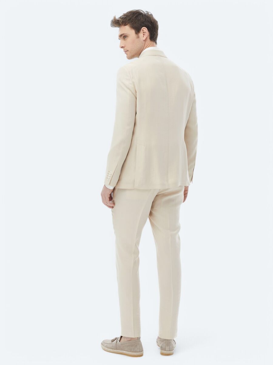 Beige Plain Modern Fit Suit - 15