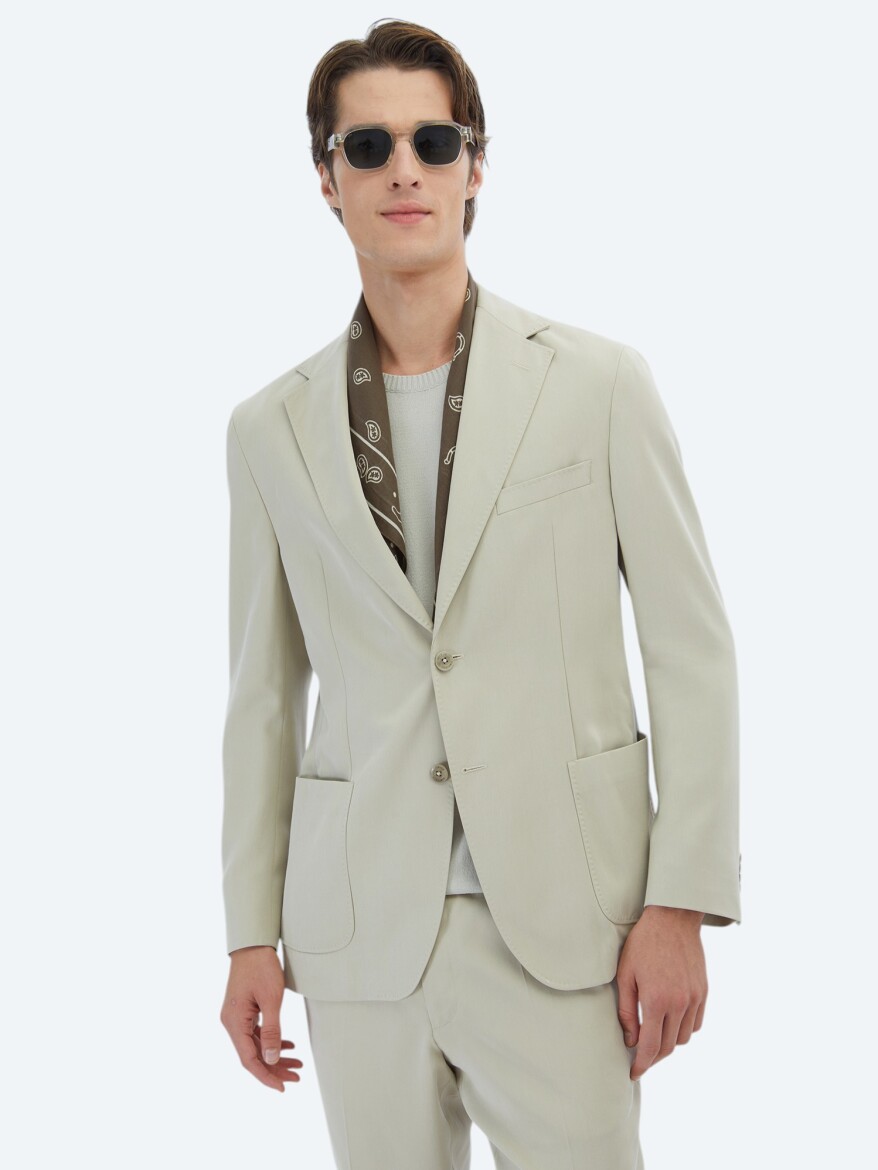 Beige Plain Modern Fit Suit - 1