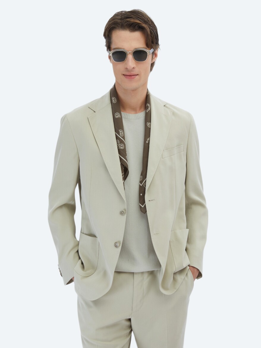 Beige Plain Modern Fit Suit - 3