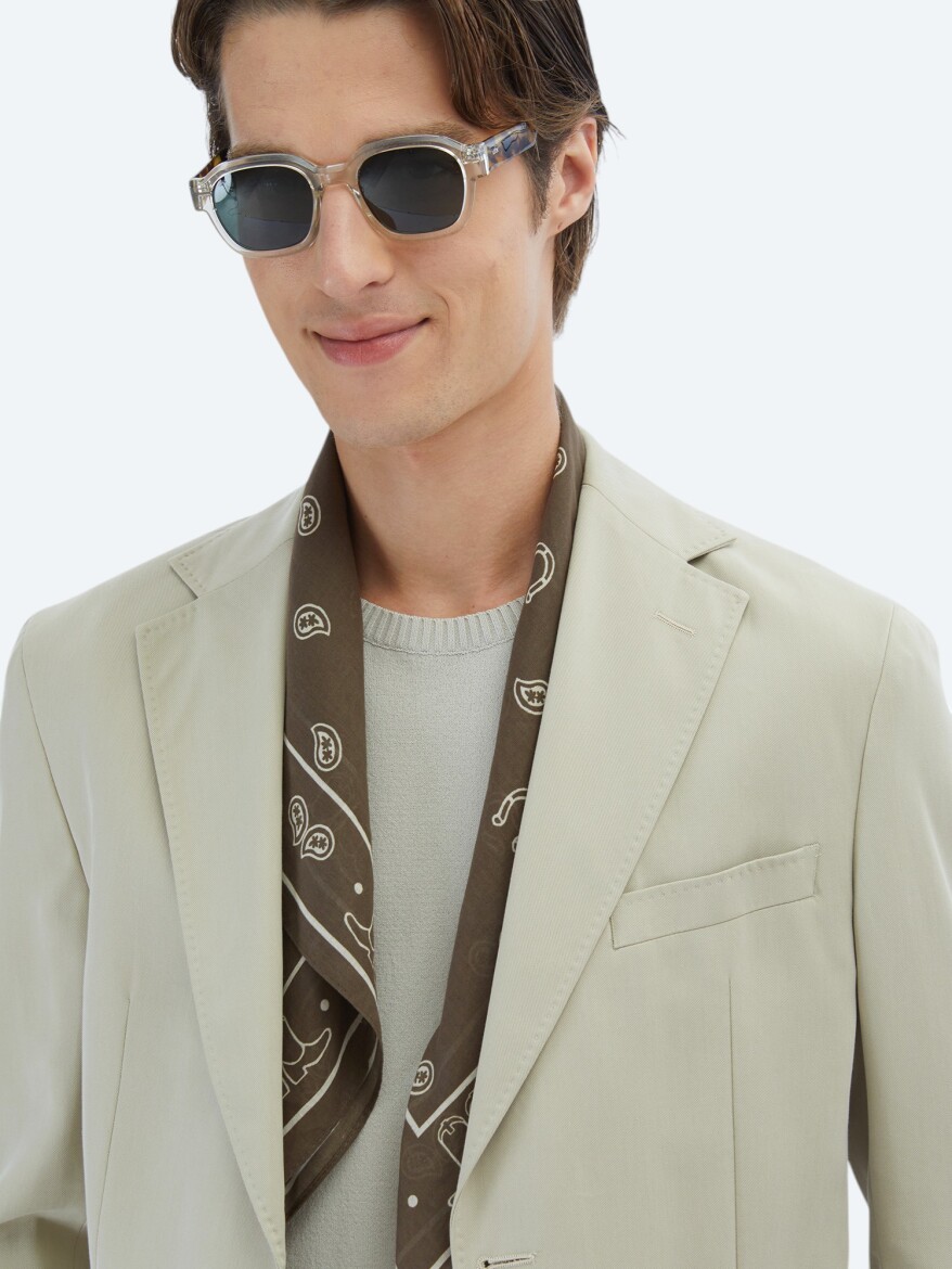 Beige Plain Modern Fit Suit - 4