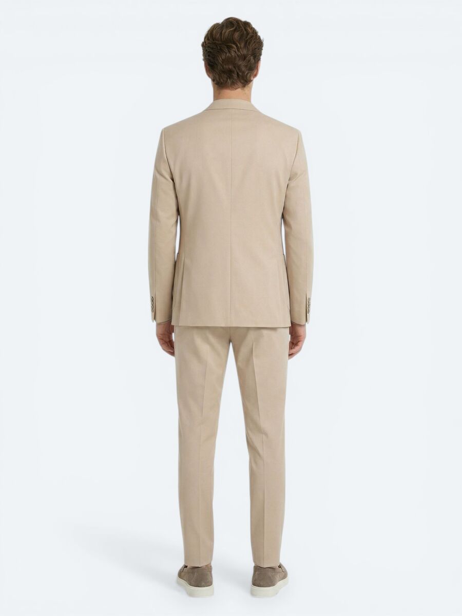 Beige Plain Modern Fit Suit - 5