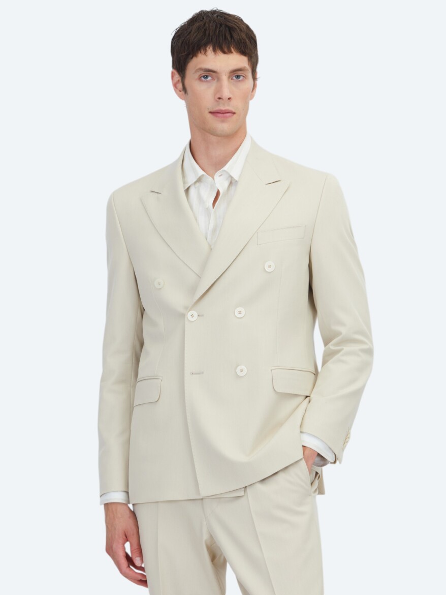 Beige Plain Modern Fit Suit - KİP