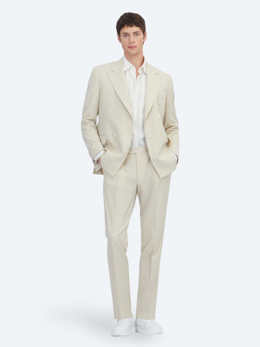 Beige Plain Modern Fit Suit - KİP