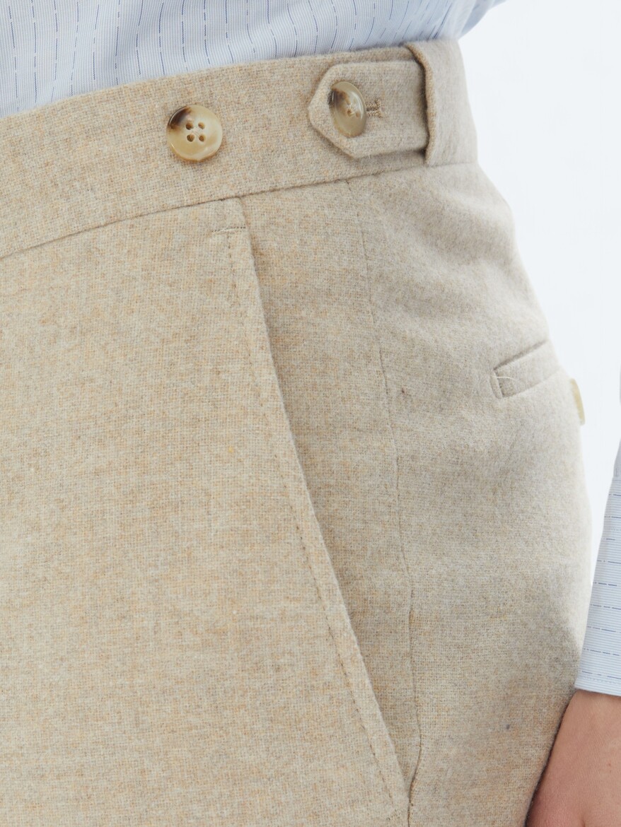 Beige Plain Modern Fit Wool Blended Suit - 6