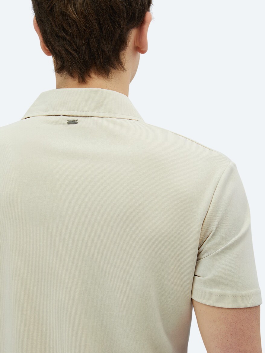 Beige Plain Polo Neck T-Shirt - 4