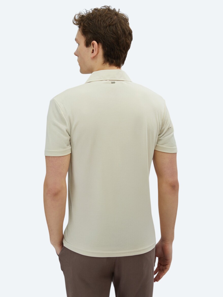Beige Plain Polo Neck T-Shirt - 5