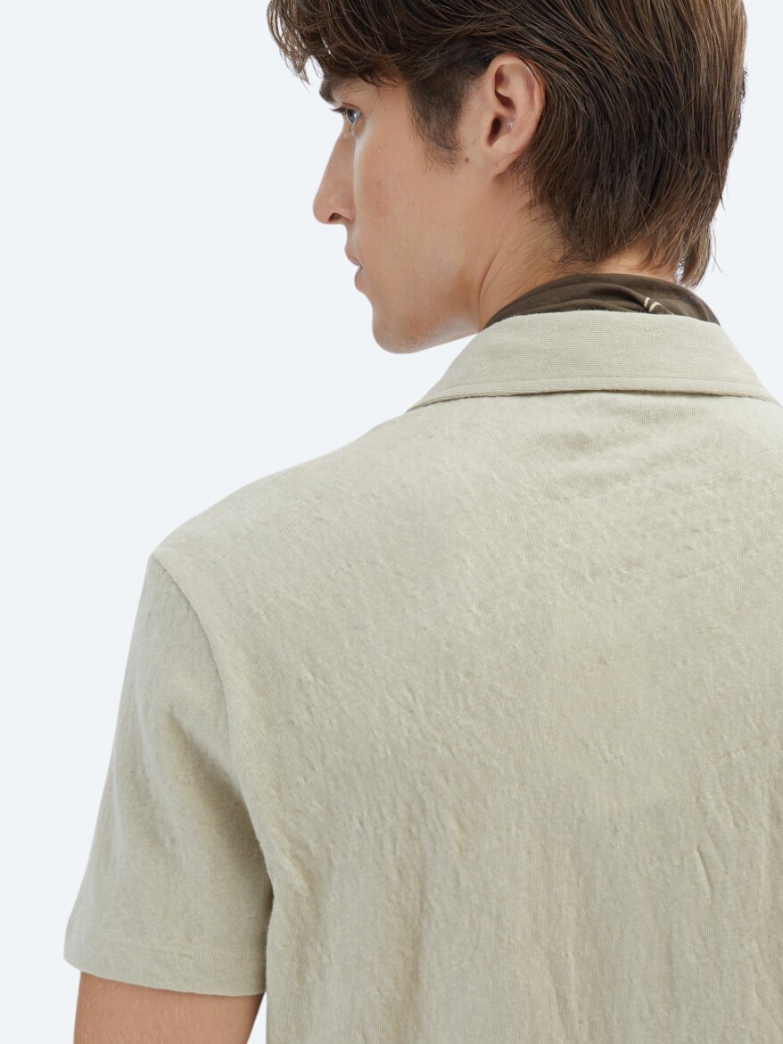 Beige Plain Regular Fit Knitting Casual Cotton Blended Shirt - 6