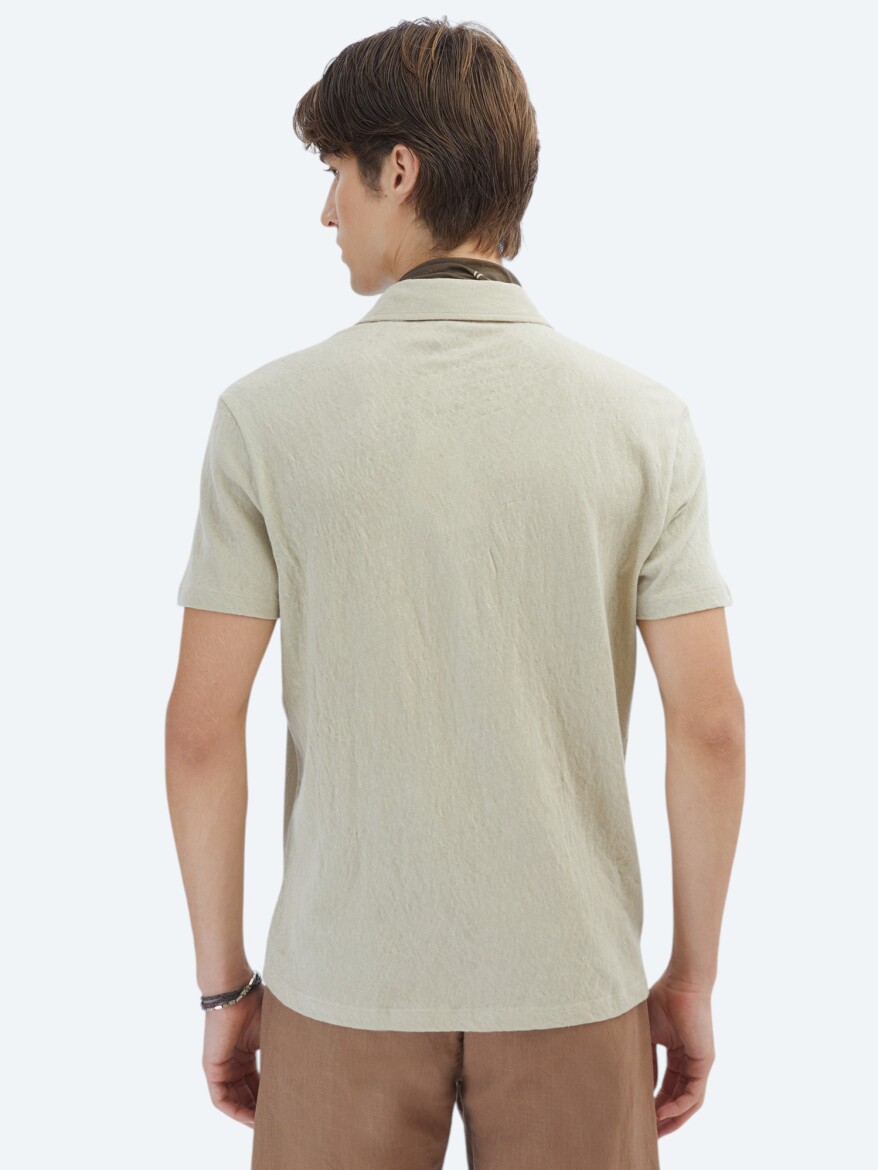 Beige Plain Regular Fit Knitting Casual Cotton Blended Shirt - 7