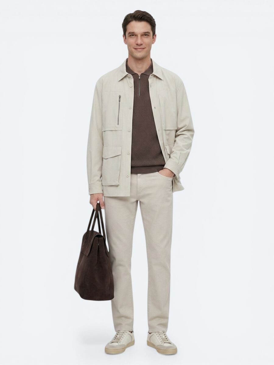 Beige Plain Regular Fit Lightweight Jacket - 3