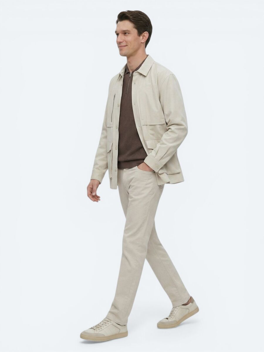 Beige Plain Regular Fit Lightweight Jacket - 4