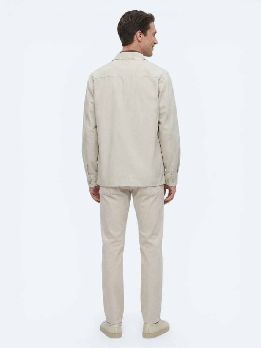 Beige Plain Regular Fit Lightweight Jacket - 5