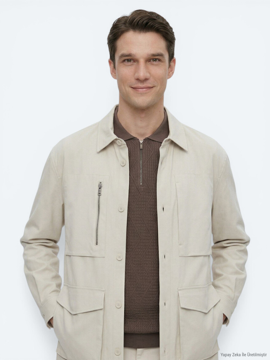 Beige Plain Regular Fit Lightweight Jacket - KİP