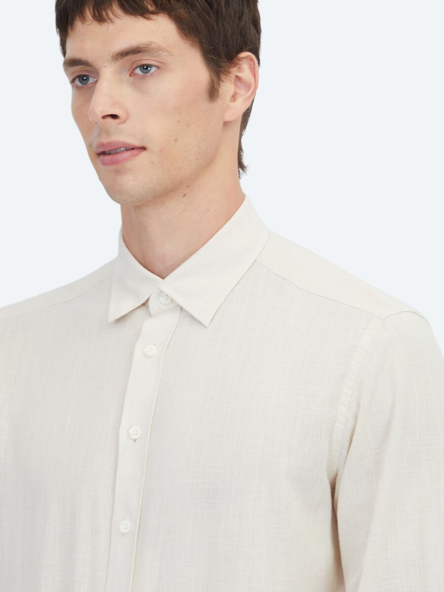 Beige Plain Regular Fit Long Weaving Casual 100% Cotton Shirt - 3