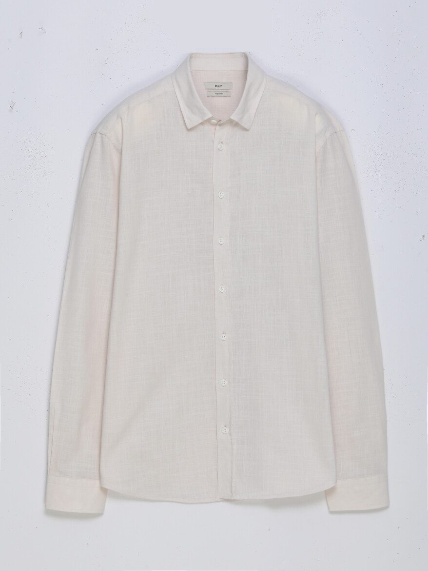 Beige Plain Regular Fit Long Weaving Casual 100% Cotton Shirt - 6