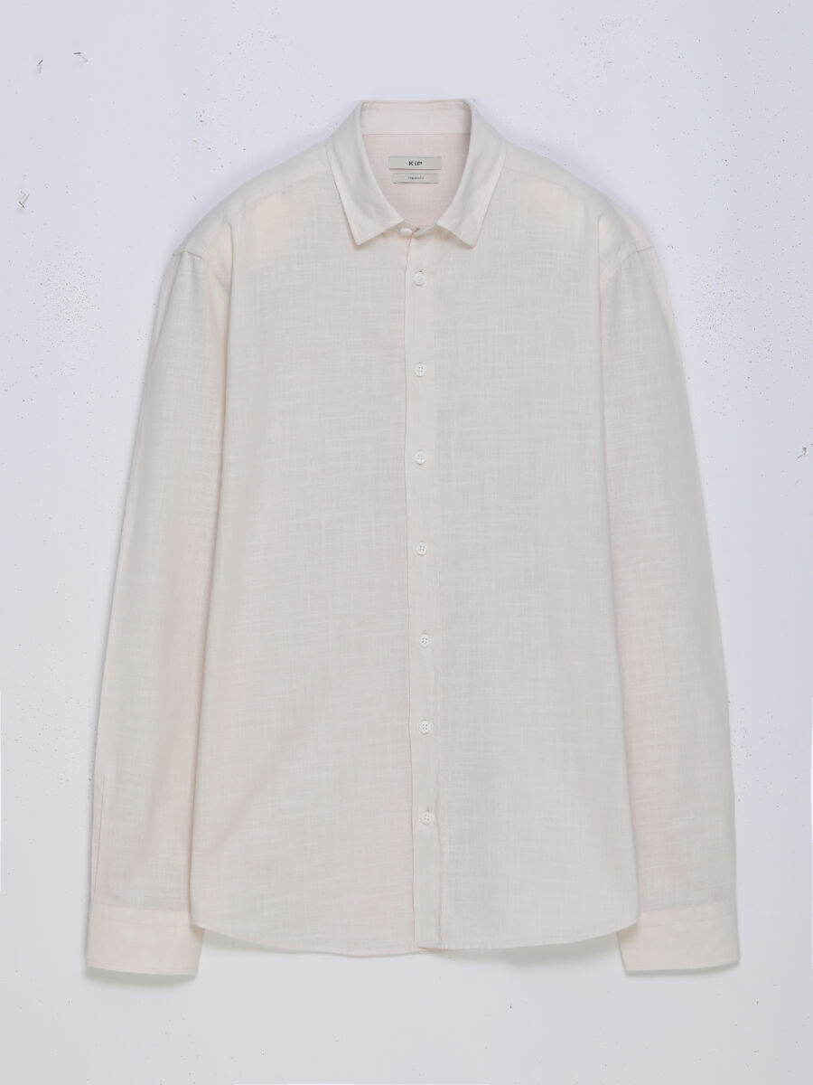 Beige Plain Regular Fit Long Weaving Casual 100% Cotton Shirt - 6