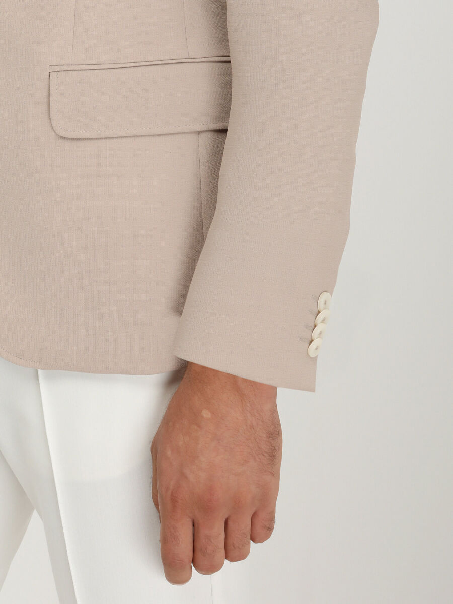 Beige Plain Slim Fit Jacket - 5