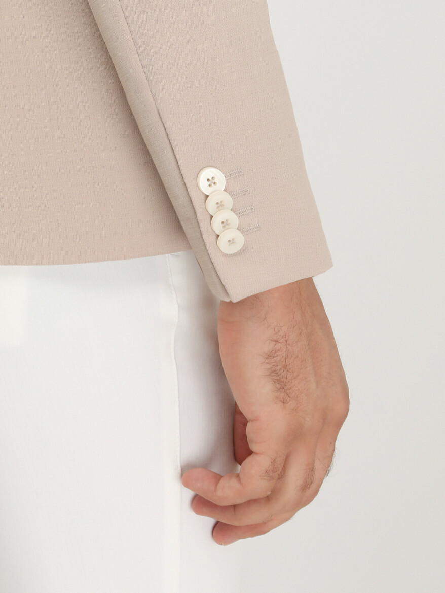 Beige Plain Slim Fit Jacket - 6