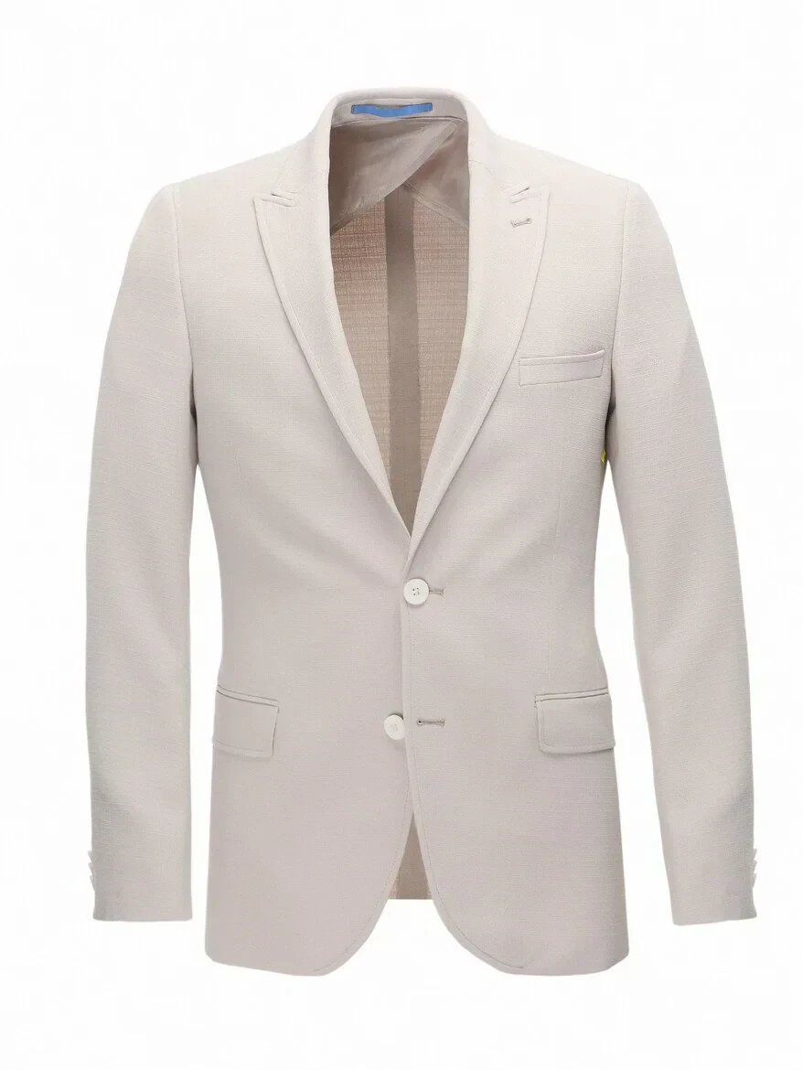 Beige Plain Slim Fit Jacket - 8