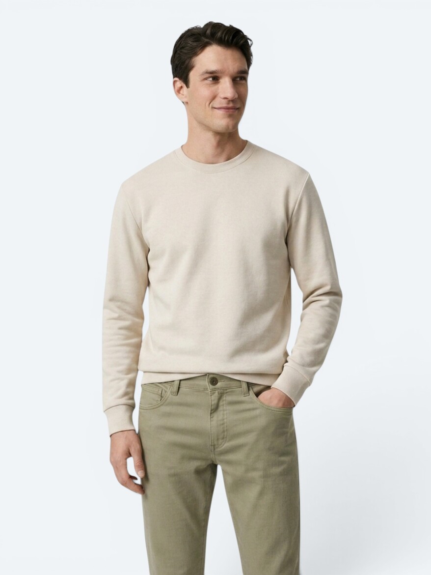Beige Plain Sweatshirt - 3