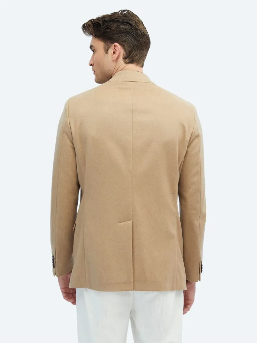 Beige Plain Wool Blended Jacket - 5