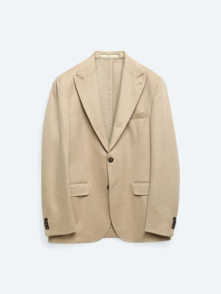 Beige Plain Wool Blended Jacket - 6