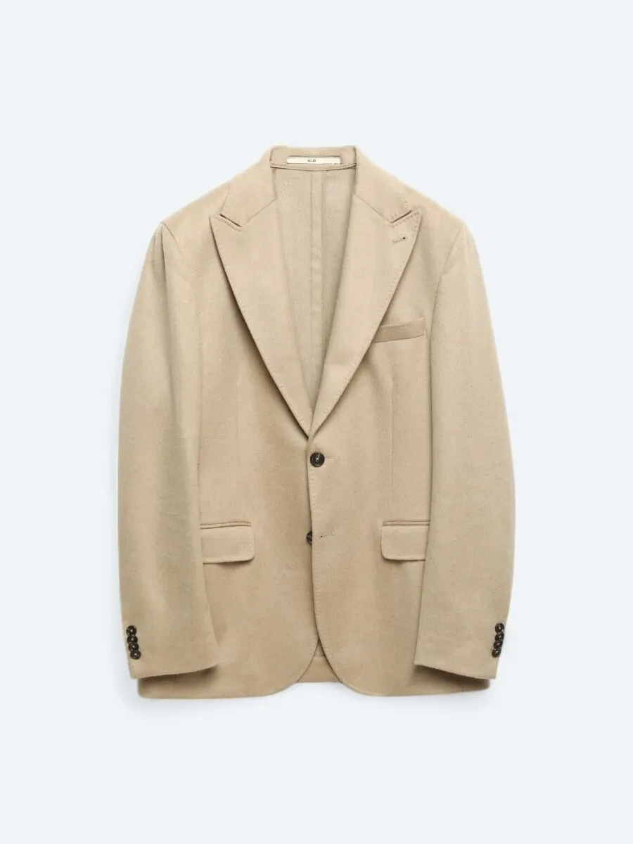 Beige Plain Wool Blended Jacket - 6