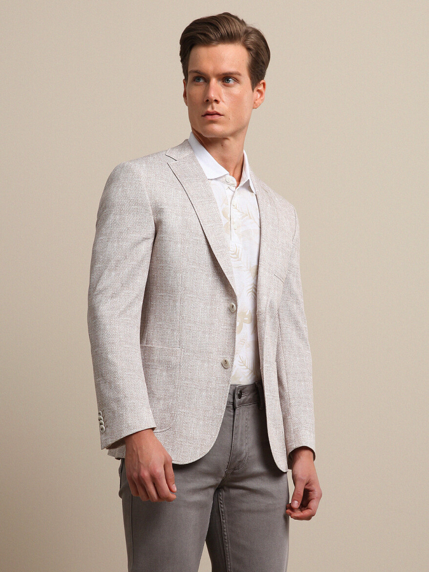 Beige Printed Modern Fit Jacket - 1