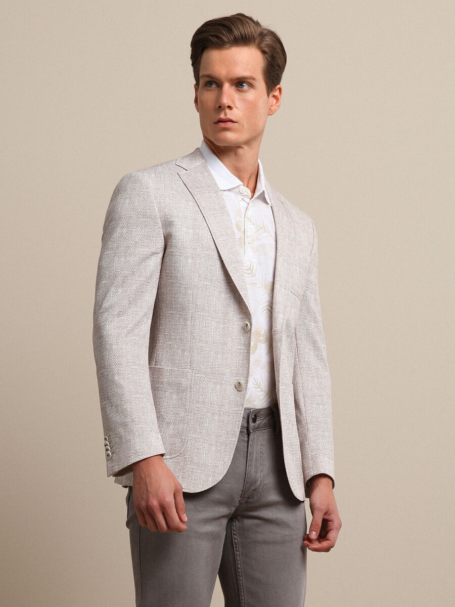 Beige Printed Modern Fit Jacket - 1