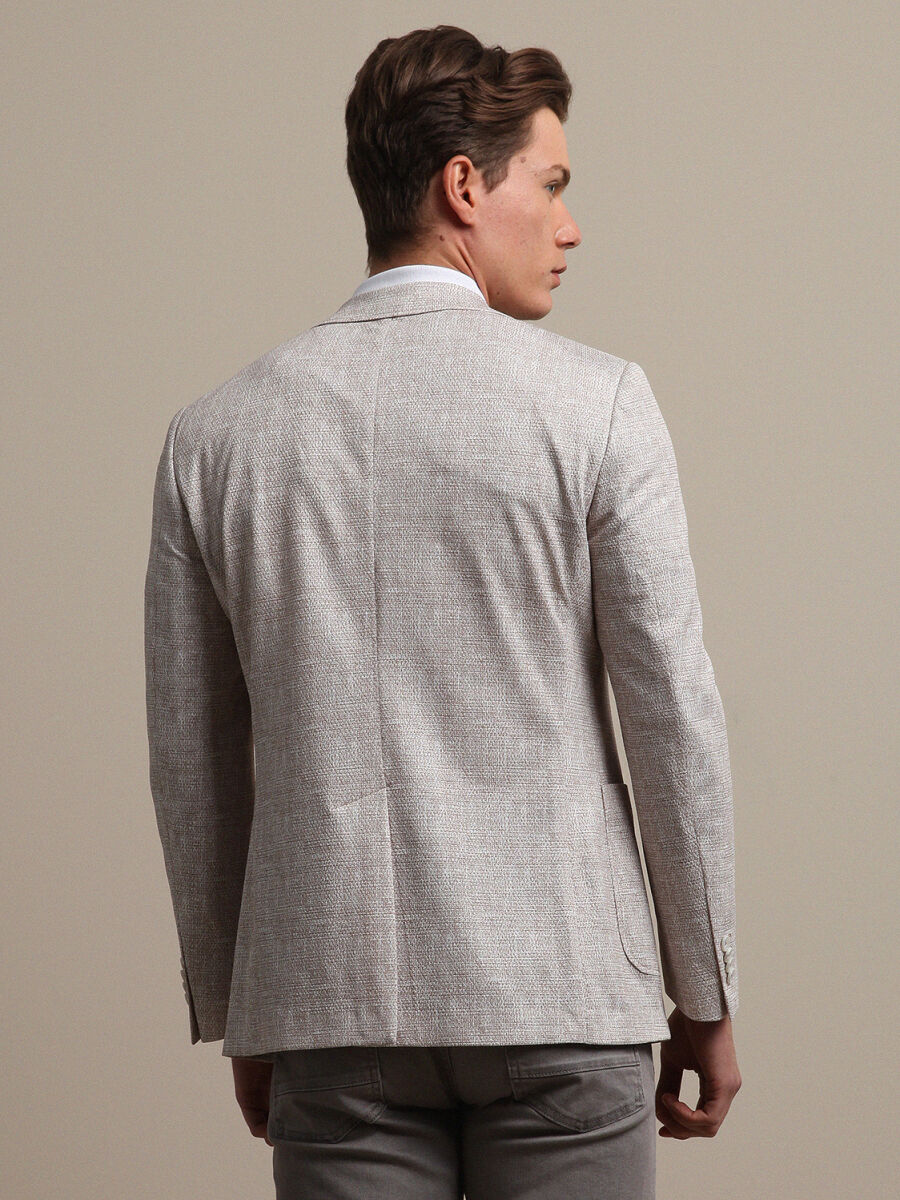 Beige Printed Modern Fit Jacket - 4