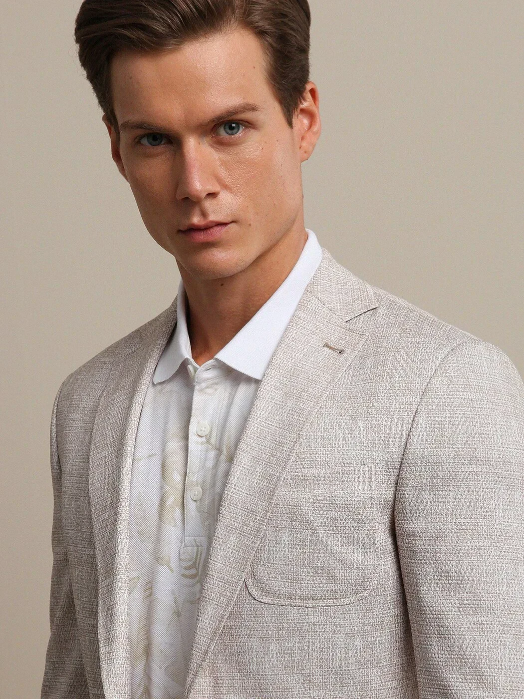Beige Printed Modern Fit Jacket - 2
