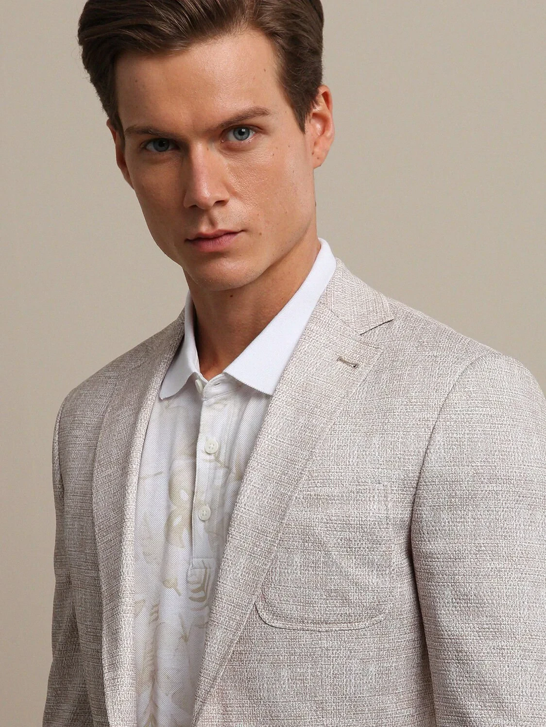 Beige Printed Modern Fit Jacket - 2