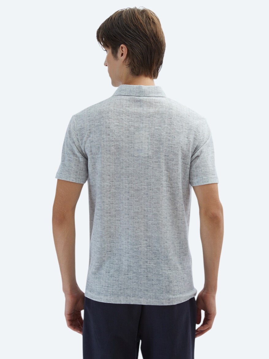Beige Printed Polo Neck Cotton Blended T-Shirt - 5