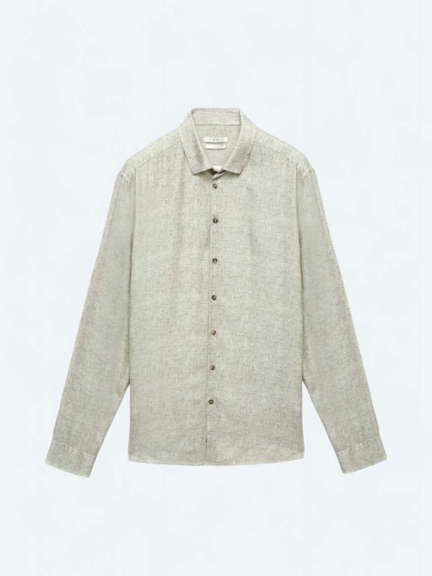 Beige Printed Regular Fit Long Weaving Casual Shirt - 6