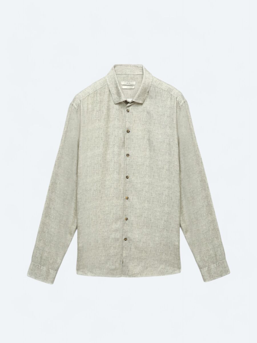 Beige Printed Regular Fit Long Weaving Casual Shirt - 6