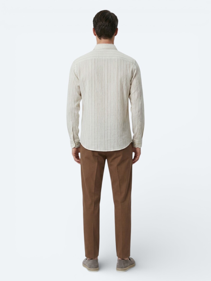 Beige Printed Regular Fit Long Weaving Casual Shirt - 6