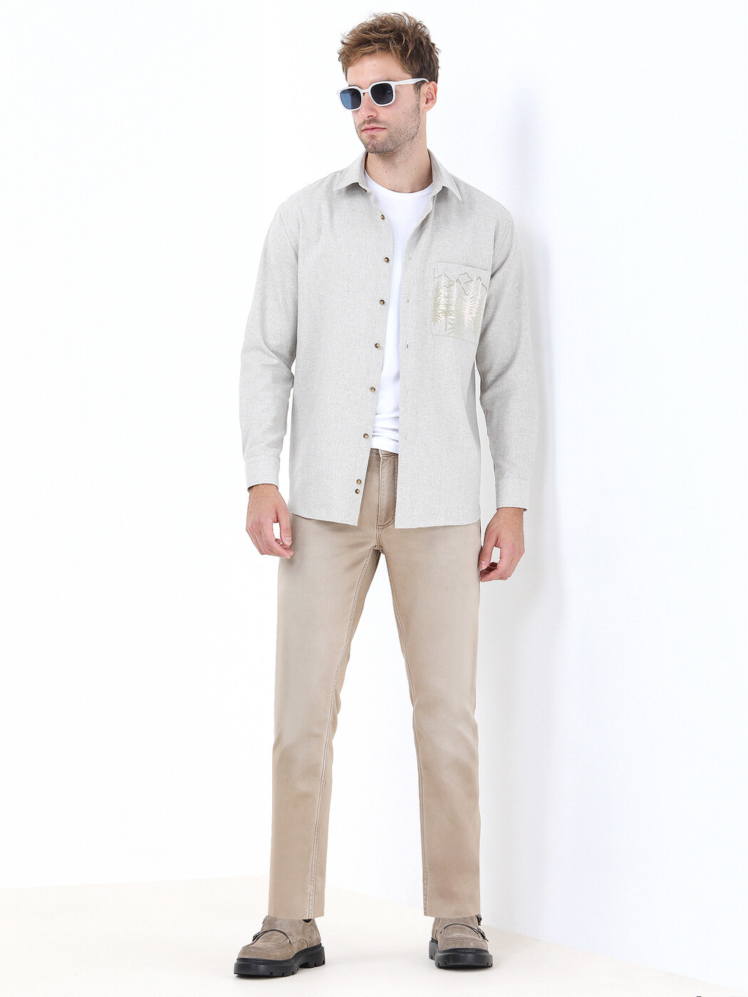 Beige Printed Regular Fit Weaving Casual Cotton Blended Shirt - 2