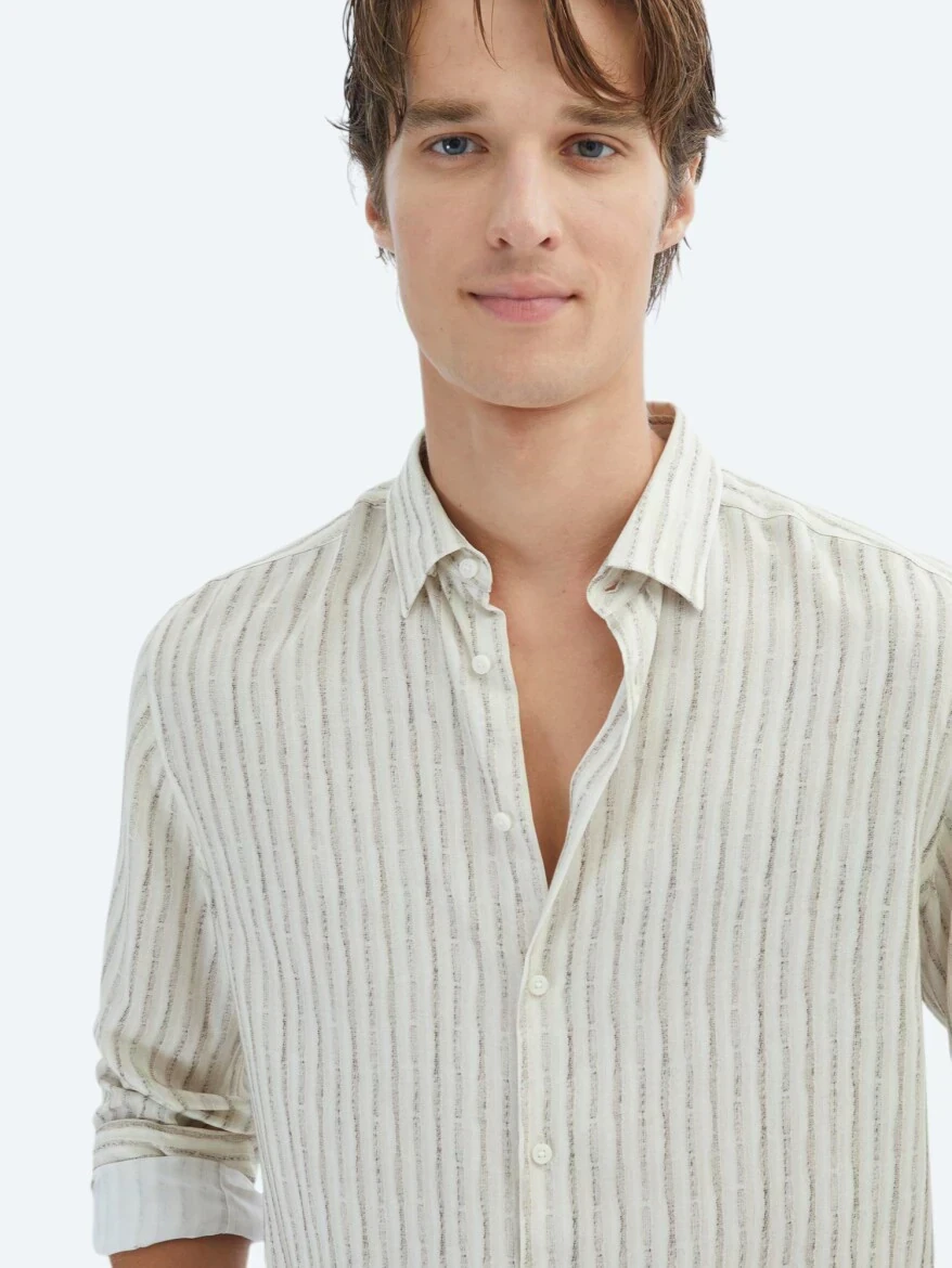 Beige Printed Regular Fit Weaving Casual Shirt - 3