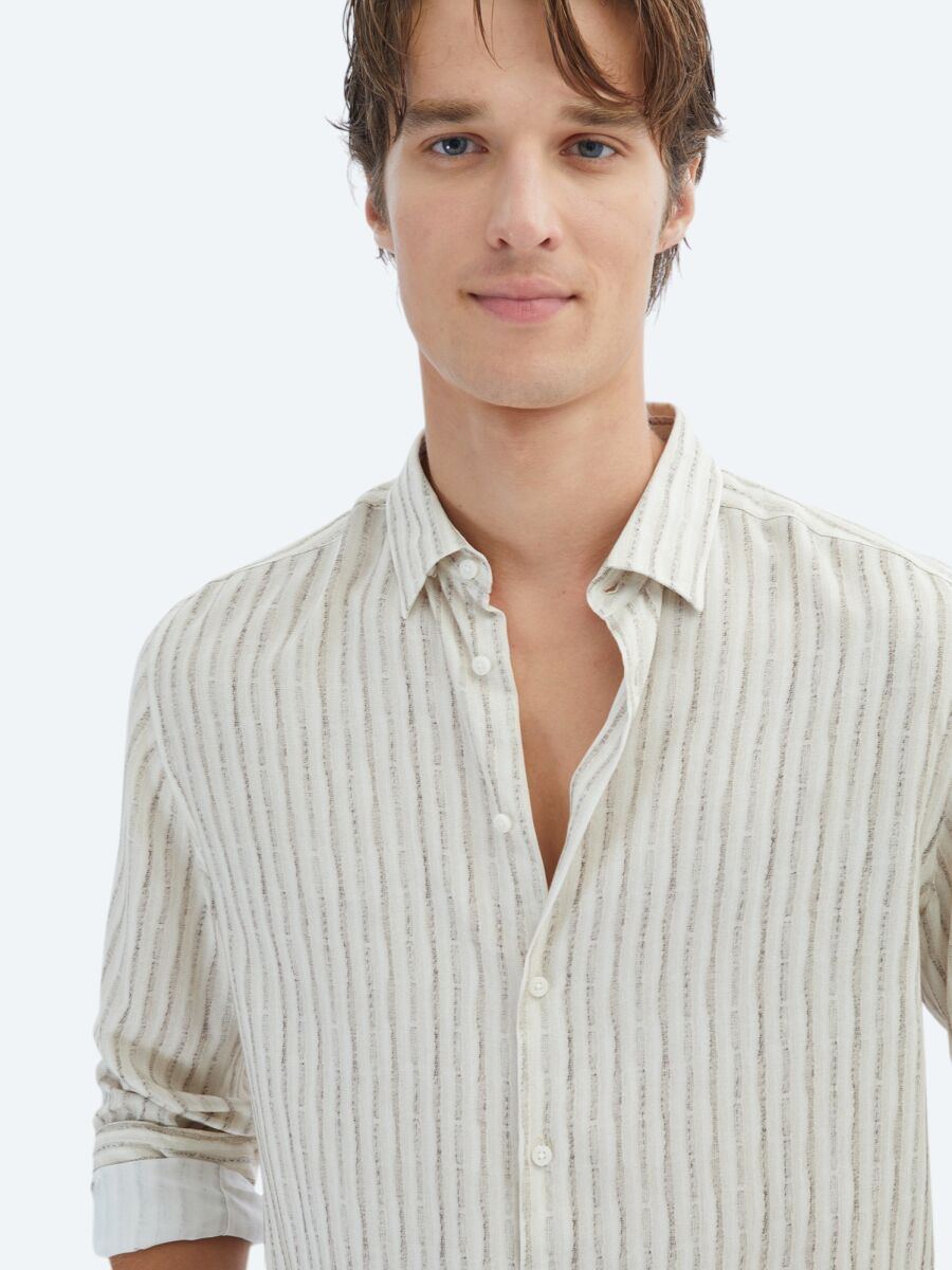 Beige Printed Regular Fit Weaving Casual Shirt - 3