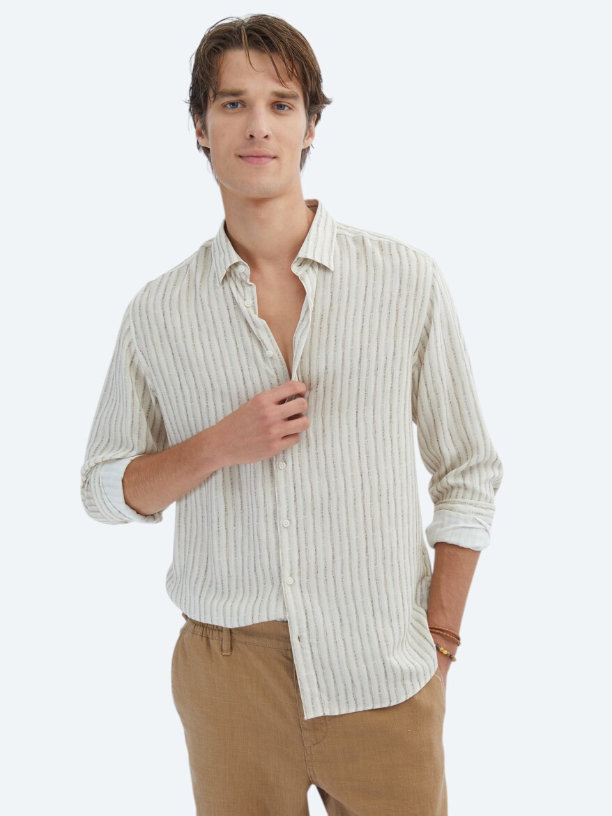Beige Printed Regular Fit Weaving Casual Shirt - 4