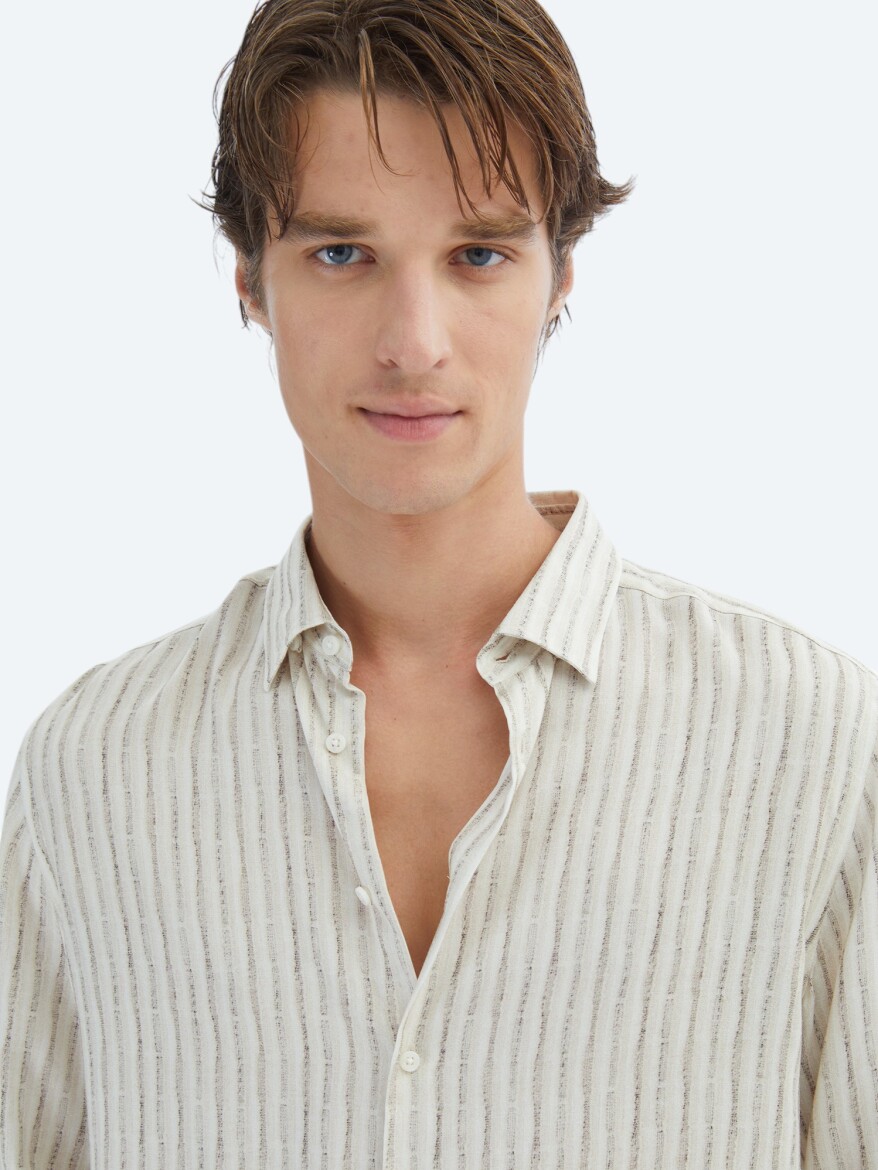 Beige Printed Regular Fit Weaving Casual Shirt - 5