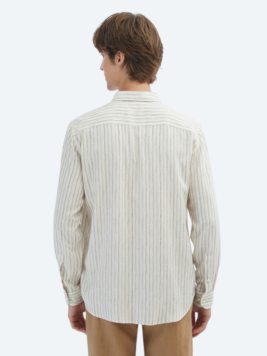 Beige Printed Regular Fit Weaving Casual Shirt - 7