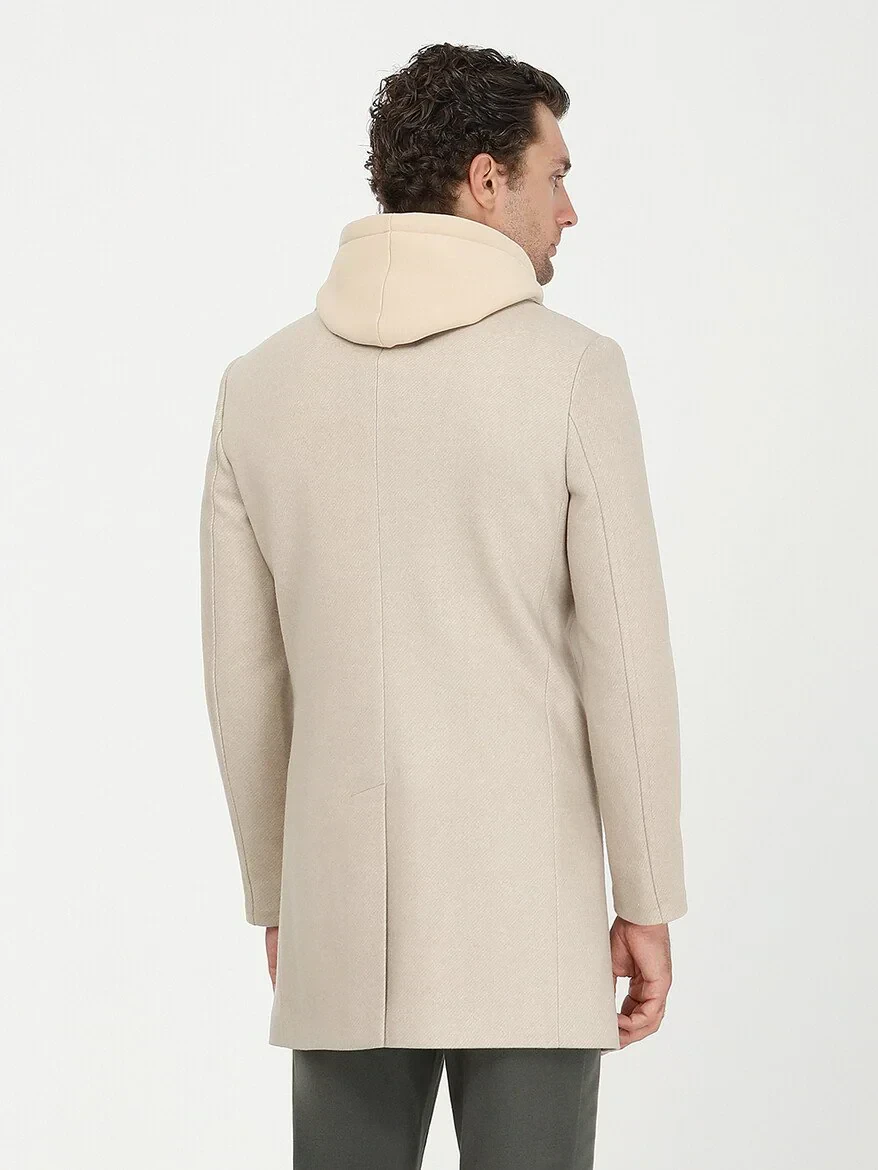 Beige Regular Fit Butterfly Collar Classical Weaving Overcoat - 6