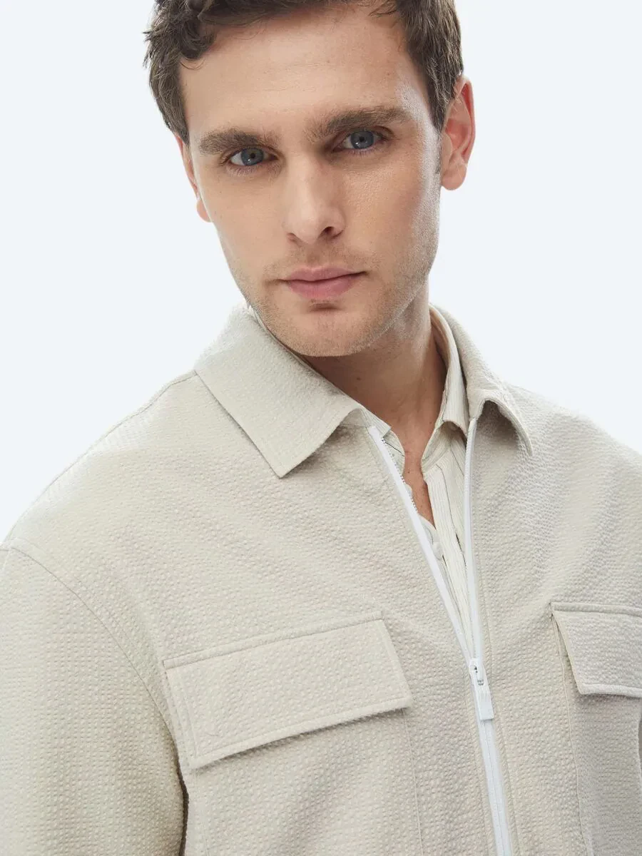 Beige Regular Fit Casual Weaving Coat - 5