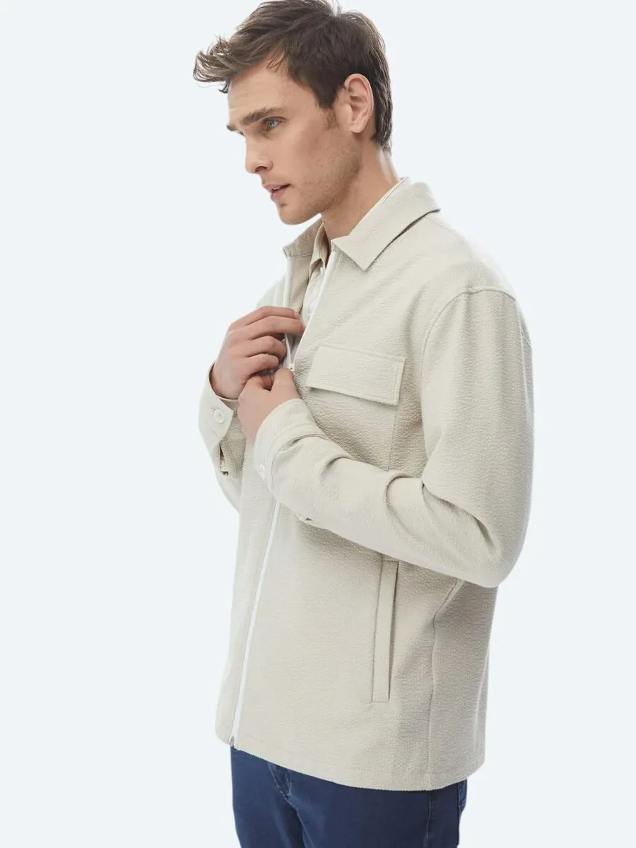 Beige Regular Fit Casual Weaving Coat - 6