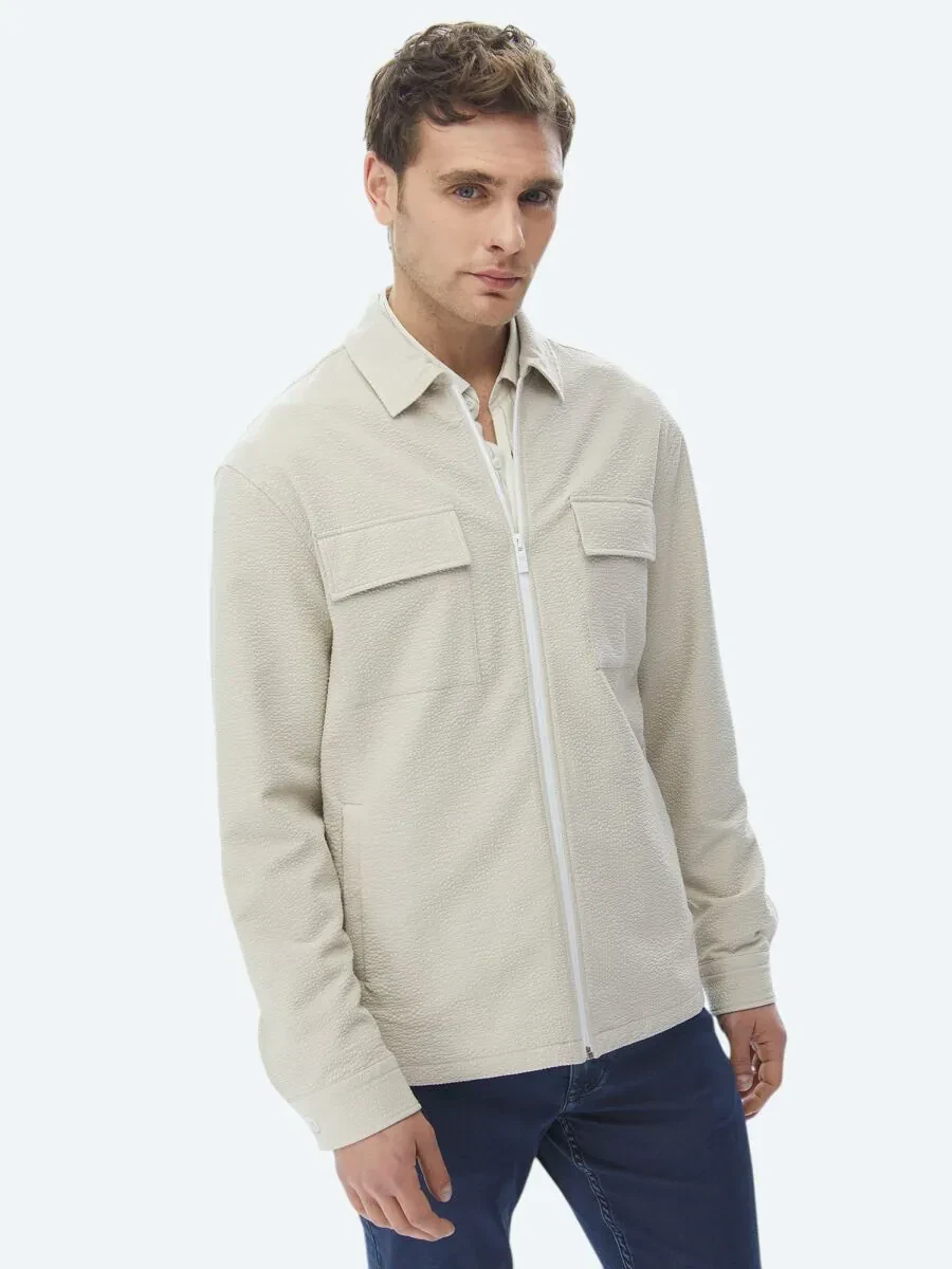 Beige Regular Fit Casual Weaving Coat - 7