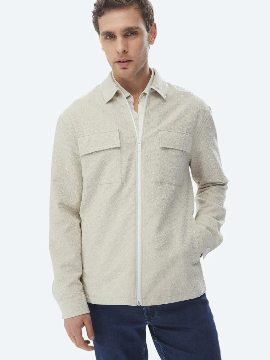 Beige Regular Fit Casual Weaving Coat - 8