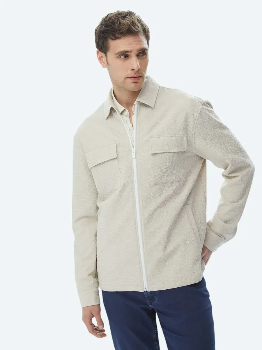 Beige Regular Fit Casual Weaving Coat - 11