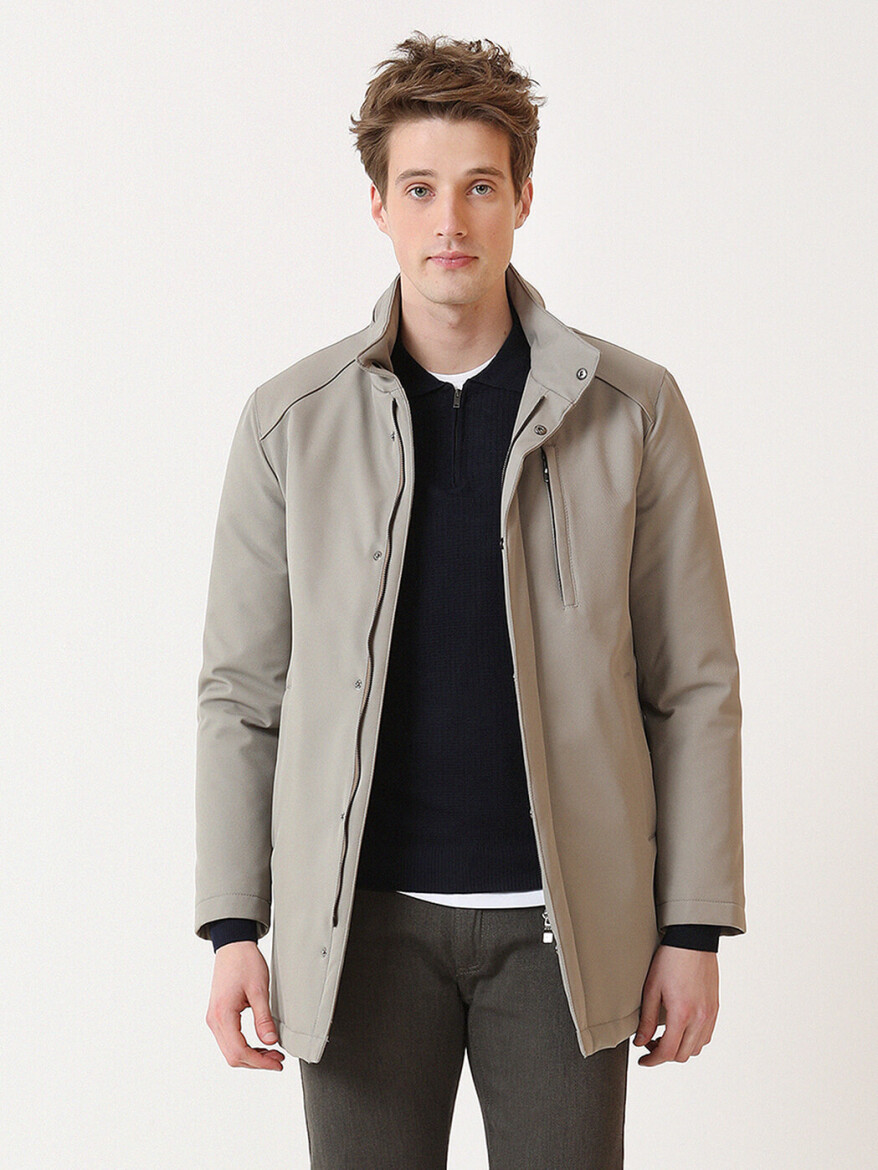 Beige Regular Fit Casual Weaving Rain Coat - 1