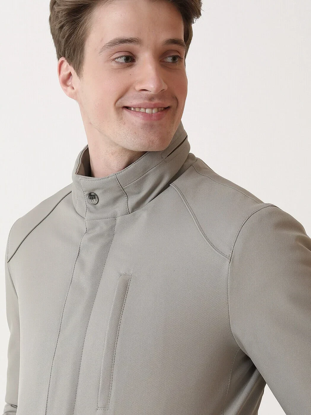 Beige Regular Fit Casual Weaving Rain Coat - 2